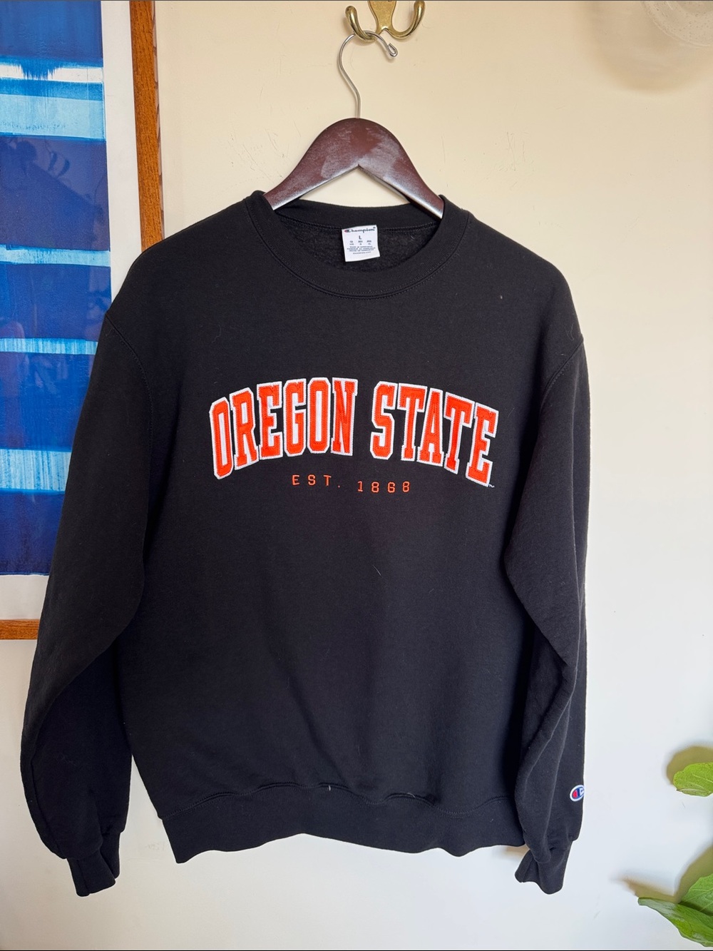 Champion Black Crewneck Sweatshirt with Orange Oregon State Lettering